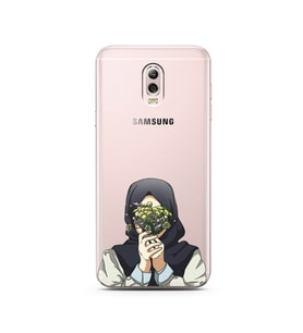 Kapalı Çiçekli Kız Tasarımlı Süper Şeffaf Silikon Telefon Kılıfı Samsung C8 