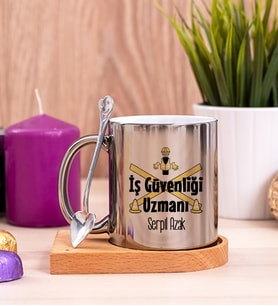 İş Güvenliği Uzmanı Ahşap Altlıklı Silver Kupa Bardak
