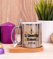 İş Güvenliği Uzmanı Ahşap Altlıklı Silver Kupa Bardak