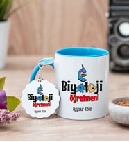 Biyoloji Öğretmeni Mavi Kupa Bardak Ve Anahtarlık Set
