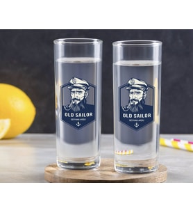 BK Gift Kişiye Özel Renkli Baskılı Denizci Tasarımlı İkili Vodka Bardağı-1 (Beyaz)