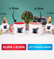 İkili Kırmızı Pembe Sevgiliye Sevgililer Günü Hediyesi 7 Kupa Bardak Anahtarlık