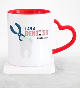 BK Gift Kişiye Özel Mesleki Diş Hekimi Kırmızı Kalpli Kupa Bardak  1