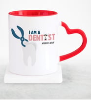 BK Gift Kişiye Özel Mesleki Diş Hekimi Kırmızı Kalpli Kupa Bardak  1