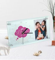BK Gift Kişiye Özel Fotoğraflı Canım Babam Masaüstü Cam Saat-2 (Beyaz)
