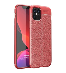 Microsonic Apple iPhone 12 Pro Max Kılıf Deri Dokulu Silikon Kırmızı