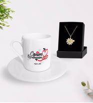 BK Gift Kişiye Özel Canım Öğretmenim Türk Kahvesi Fincanı ve İsimli Papatya Kolye Hediye Seti-1 (Model 1)