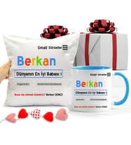 Babaya Hediye Dünyanın En İyi Babası Hediye Seti Yastık ve Mavi Kupa Bardak (Beyaz-Mavi)