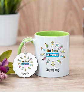 Okul Öncesi Öğretmeni Yeşil Kupa Bardak Ve Anahtarlık Set