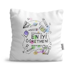 BK Gift Kişiye Özel Dünyanın En İyi Öğretmeni Dekoratif Yastık  8