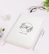 BK Gift Kişiye Özel Baş Harf İsim Tasarımlı Beyaz Defter Kalem Seti-5