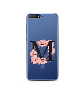 Pembe Çiçekli Harf Tasarım Süper Şeffaf Silikon Telefon Kılıfı Huawei Y6 2018 M-