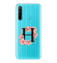 Pembe Çiçekli Harf Tasarım Süper Şeffaf Silikon Telefon Kılıfı Oppo Realmi 6i H-