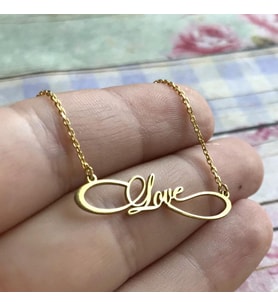24 Ayar Has Altın Kaplama LOVE Gümüş Kolye
