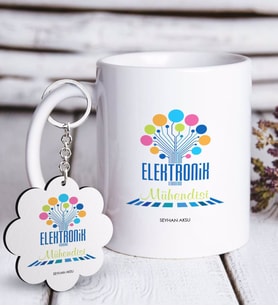 BK Gift Kişiye Özel Mesleki Elektronik Mühendisi Beyaz Kupa ve Anahtarlık Hediye Seti-1 (Model 1)