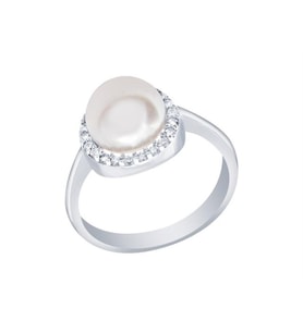 Diamond Line-Gülaylar    14 Ayar  beyaz Altin Incili Bayan Yuzuk