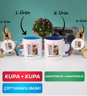 İkili Mavi Lacivert Sevgiliye Sevgililer Günü Hediyesi 12 Kupa Bardak Anahtarlık