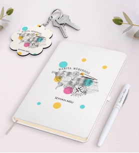 BK Gift Kişiye Özel Harita Mühendisi Beyaz Defter Kalem Ve Anahtarlık Hediye Seti-2 (Model 1)