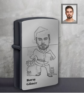 Kişiye Özel Yılbaşı Erkek Karikatürlü Siyah Benzinli Çakmak Model-7