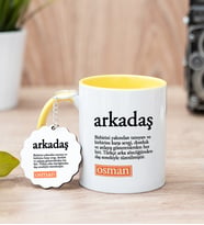 Arkadaş Kelime Anlamı Sarı Kupa Bardak Ve Anahtarlık Set