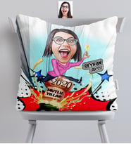 BK Gift Kişiye Özel Bayan Yeni Yıl Karikatürlü  Yastık  1