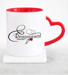 BK Gift Kişiye Özel Mesleki Resepsiyonist Kırmızı Kalpli Kupa Bardak  1