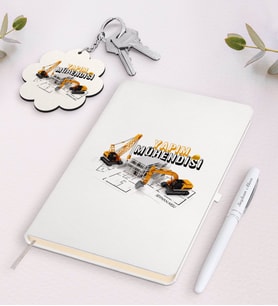 BK Gift Kişiye Özel Yapım Mühendisi Beyaz Defter Kalem ve Anahtarlık Hediye Seti-1 (Model 1)