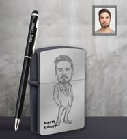 Kişiye Özel Öğretmen Karikatürlü Siyah Çakmak Kalem Hediye Seti Bay-5 (Model 1)