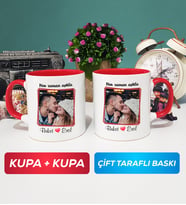 İkili Sevgiliye Sevgililer Günü Hediyesi 9 Kupa Bardak Kırmızı