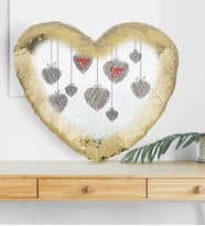 BK Gift Kişiye Özel Sevgililer Günü Altın Yaldız Sihirli Kalp Yastık  44