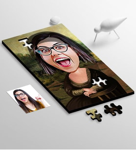 BK Gift Kişiye Özel Mona Lisa Karikatür 48 Parça Ahşap Puzzle  1