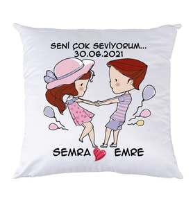 Biresimden Sevgiliye Hediye 14 Şubat Sevgililer Günü Kişiye Özel İsimli ve Tarihli Yastık