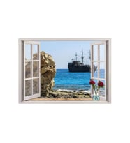 Renkselart Pencere, Gemi, Deniz Duvar Sticker-116