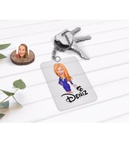 BK Gift Kişiye Özel Hostes Karikatürlü Şeffaf Pleksi Anahtarlık-2 (Beyaz)