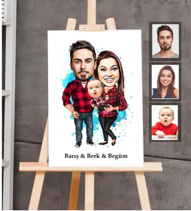 Kişiye Özel Aile Karikatürlü Ahşap Tablo 30x47  Mod-6