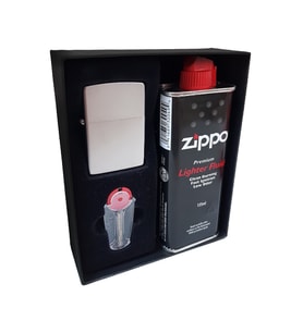 Zippo Çakmak Satin Mat Gri Hediyelik Kutu Benzin Taş Set du10mat