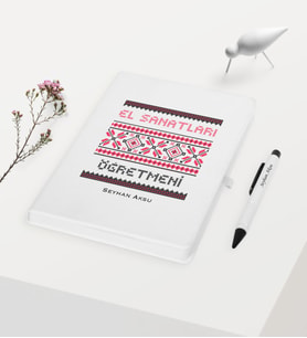 BK Gift Kişiye Özel El Sanatları Öğretmeni Temalı Beyaz Defter Kalem Hediye Seti - 1