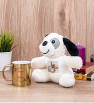 İki İsimli Çiftlere Özel Gold Kupa Bardak ve Peluş Köpek