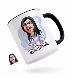 BK Gift Kişiye Özel Kadın Doktor Karikatürlü Siyah Kupa Bardak-1