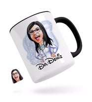 BK Gift Kişiye Özel Kadın Doktor Karikatürlü Siyah Kupa Bardak-1