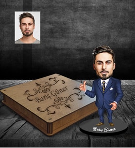 Kişiye Özel İş Adamı Karikatürlü Ahşap Biblo Kutulu Bay-19