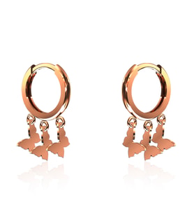 Kelebek Üçlü Sallantılı Rose Gümüş Küpe