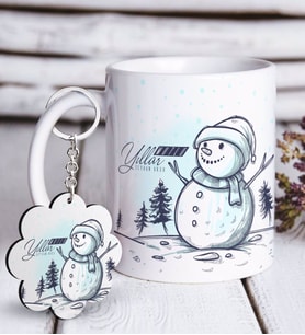 BK Gift Kişiye Özel Yılbaşı Mutlu Yıllar Beyaz Kupa ve Anahtarlık Hediye Seti-18 (Model 1)