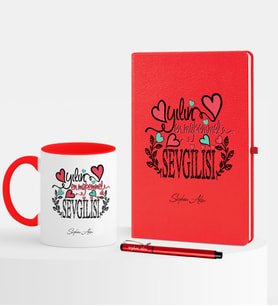 BK Gift Kişiye Özel Yılın En Mükemmel Sevgilisi Kırmızı Defter Kalem Kupa Seti
