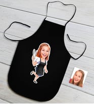 BK Gift Kişiye Özel Bayan Chef Karikatürlü Siyah Mutfak Önlüğü-2
