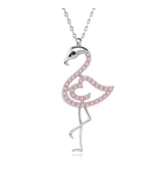 Pembe Taşlı Flamingo Beyaz Gümüş Kolye