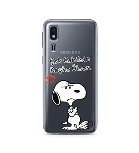 Snoopy Tasarımlı Süper Şeffaf Silikon Telefon Kılıfı Samsung A2 Core