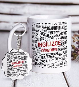 BK Gift Kişiye Özel İngilizce Öğretmeni Beyaz Kupa ve Anahtarlık Hediye Seti-3 (Model 1)