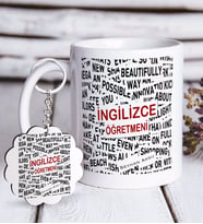 BK Gift Kişiye Özel İngilizce Öğretmeni Beyaz Kupa ve Anahtarlık Hediye Seti-3 (Model 1)