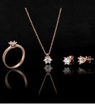 Gümüş Elmas Kesim Zirkon Tek Taşlı Tasarım Abiye Günlük Set (Rose)